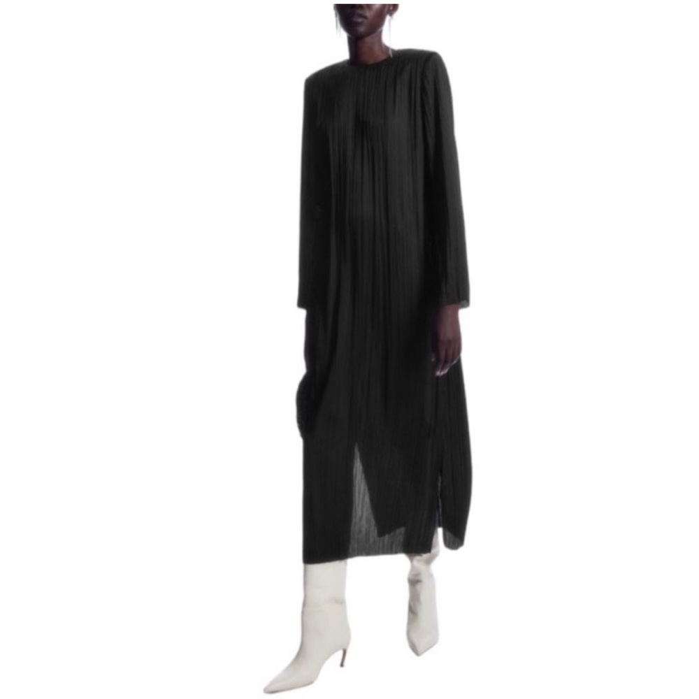 COS Black Pleated Midi Dress